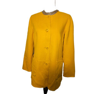 NWOT Talbots Womens Yellow Felt Pocket Button Long Sleeve Jacket Size 12 Petite